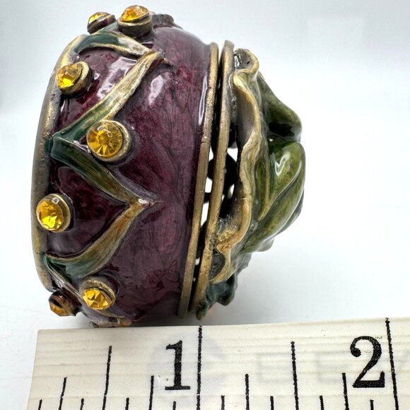 Frog Jeweled Trinket Box Burgundy Hinged Lid Yellow Gem Accents Magnetic - Picture 2 of 8